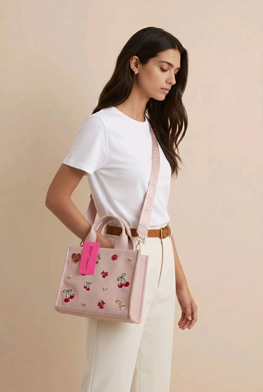 🇬🇪🩵NWT Betsey Johnson Pink Studded Cherry Xonora Structured Satchel Crossbody